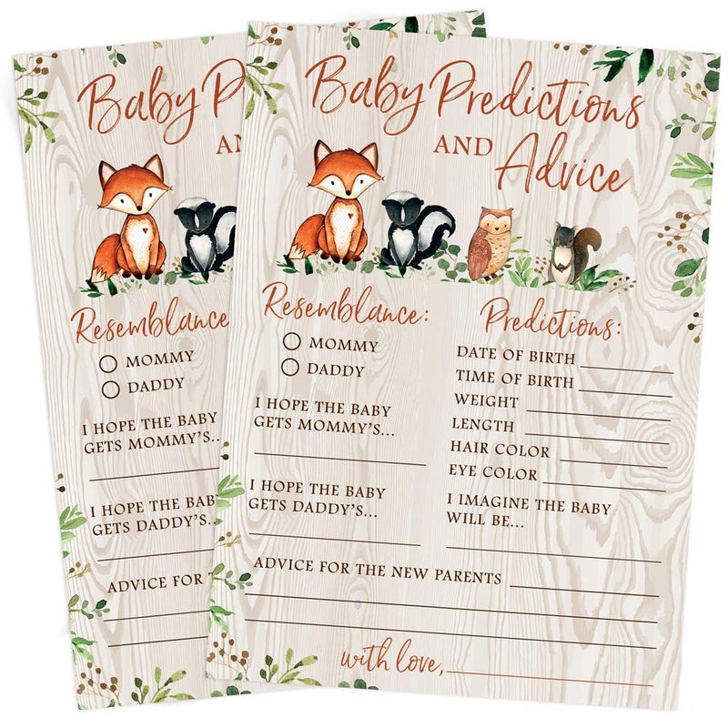 Printed Party Baby Predictions & Advice for New Parents â€“ Woodland Baby Shower Activity by Printed Party, Set of 50 Cards, Gender Neutral Forest Animals Theme - Image 4